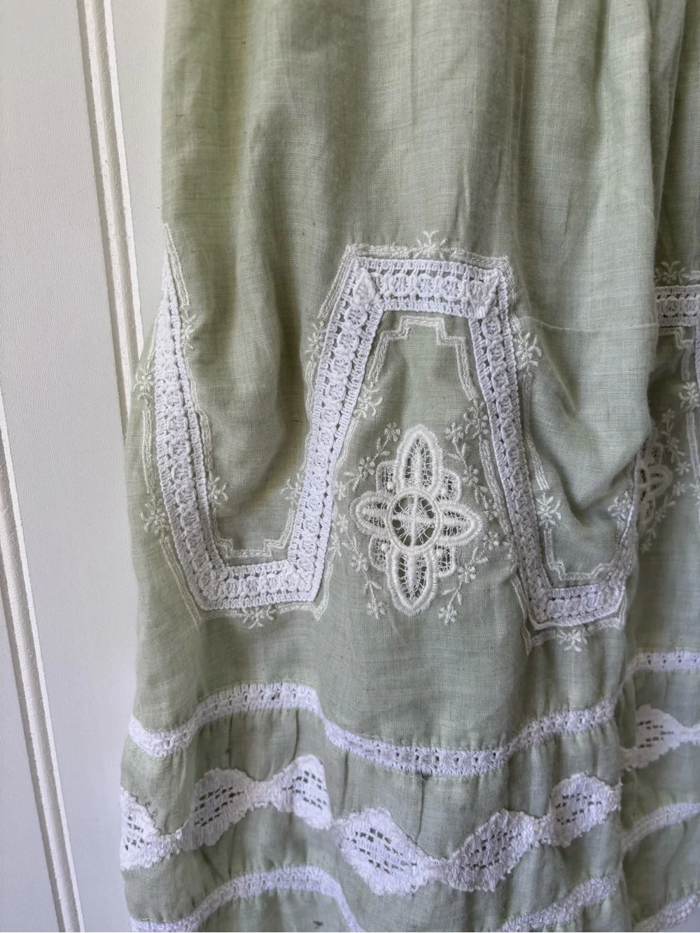 Zara girls Pastel Green Embroidered garden tea party Sundress with White Trim